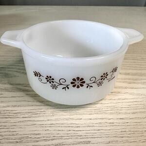 Dynaware PyORey Milk Glass Brown Flowers Pattern Small Casserole Bowl 14 oz